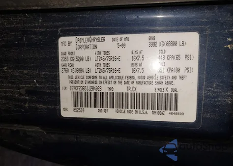 2001 Dodge Ram 2500 St из США, поврежденный, VIN 1B7KF23651J284028